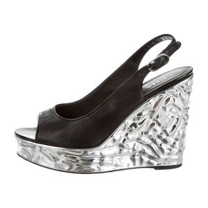 CHANEL silver & black wedges